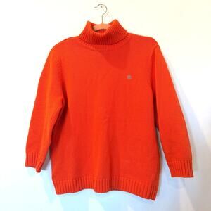 Vtg Lauren Ralph Lauren 100% cotton turtleneck sweater orange XL 3/4 sleeve logo
